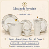 Bone China Dinner Set – AS LS HF | 61 Pieces | Design Code: 05