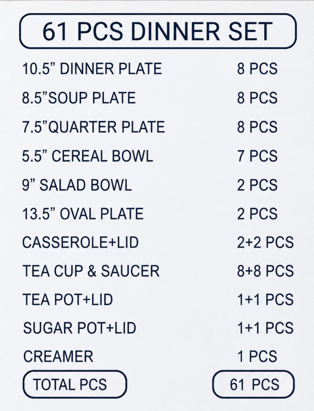 Bone China Dinner Set – AS LS HF | 61 Pieces | Design Code: 01